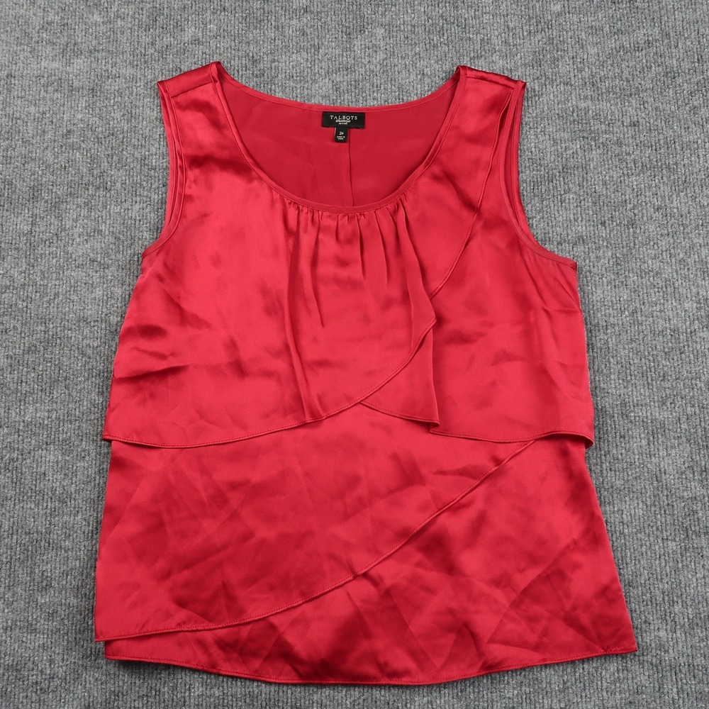 Talbots Tank Top Womens 2P Red Silk Sleeveless Layered Blouse Petites Elegant